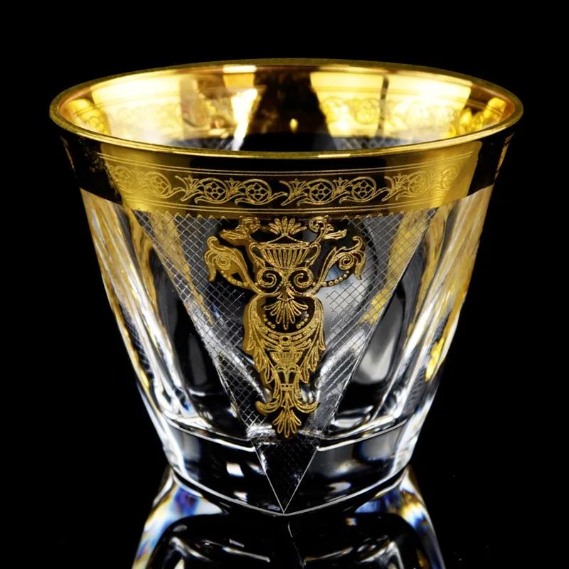 Evropská silnostěnná křišťálová sklenice na víno Sklenice na whisky sklenice se zlatým vzorem zvonku Sklenice na pivo