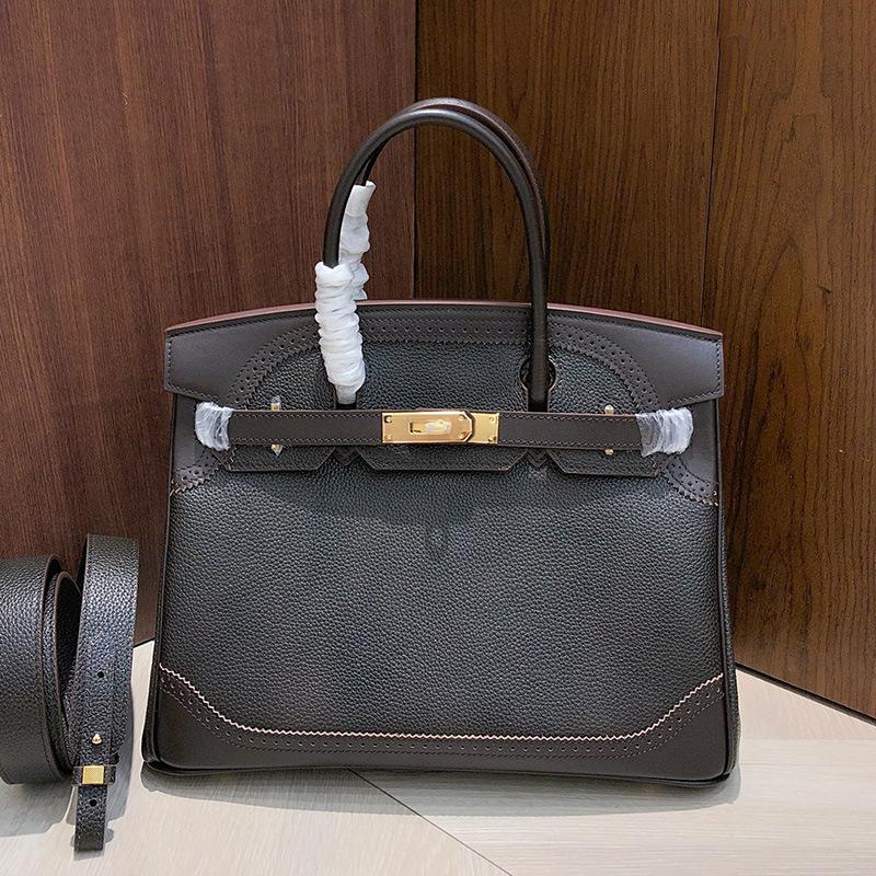 Haute Couture Version European and American Retro Handmade Fubao Leather Splicing Lace Platinum Bag Leather Handbag Shoulder Messenger Bag Women