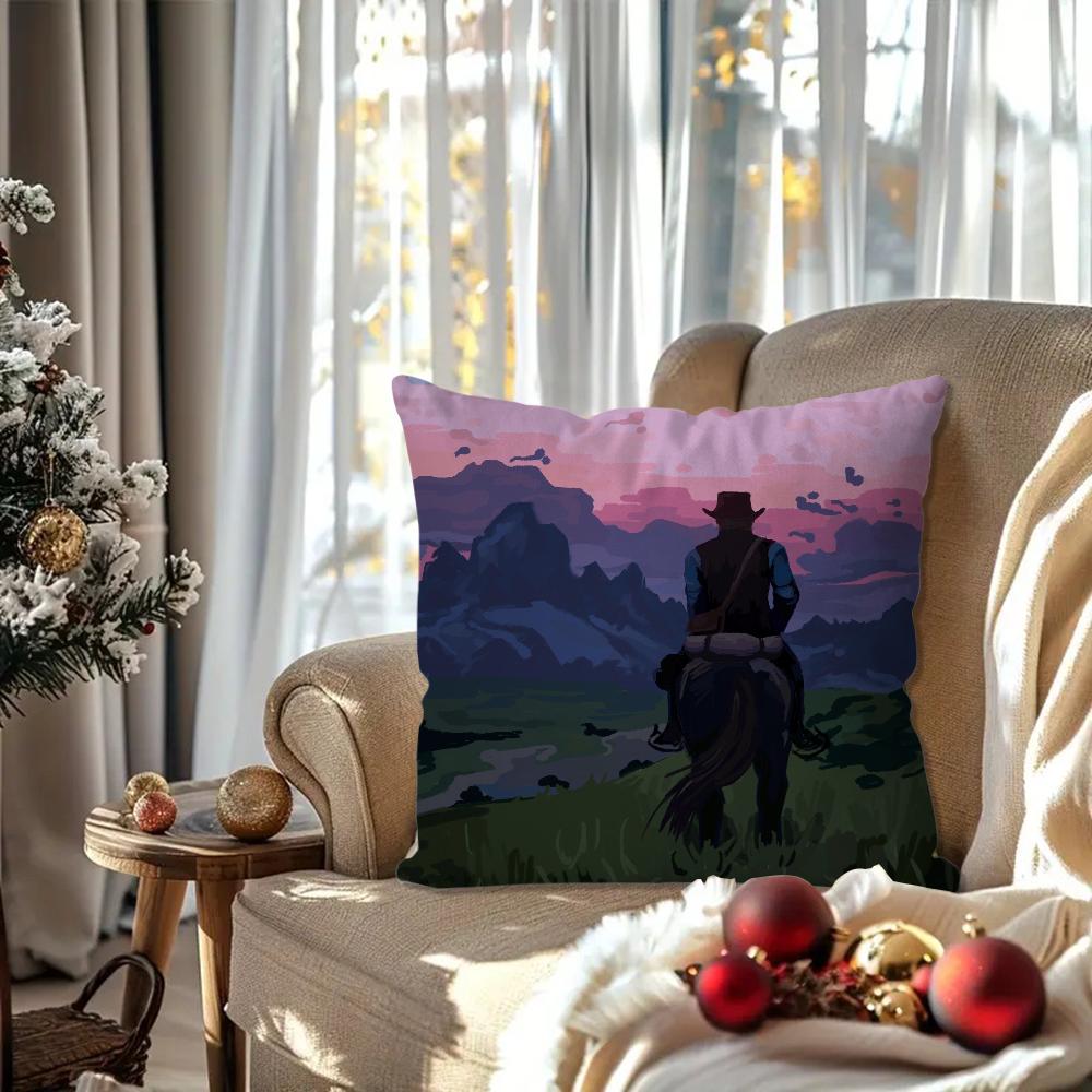 Games Red D-Dead R-Redemption 2 Pillow Case Square Pillow Bedroom Sofa Leisure Comfort Cushion Living Room Home Decoration 40X40
