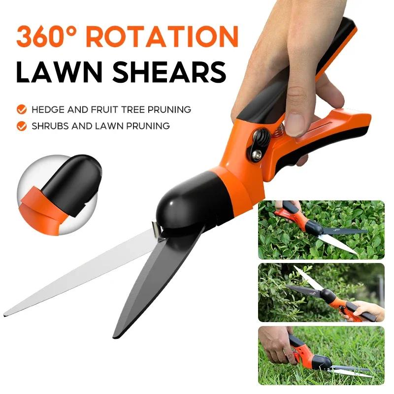 1 Pcs Grass Shears Hedge Shears Gardening Tools Handheld Lawn Trimming Borders Garden Bushes 360° Rotate Sharp Bonsai Tools