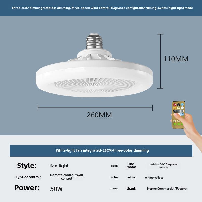 New LED Fan Light with E27 Screw, Energy-Saving, Silent, Remote Control for Bedroom and Living Room