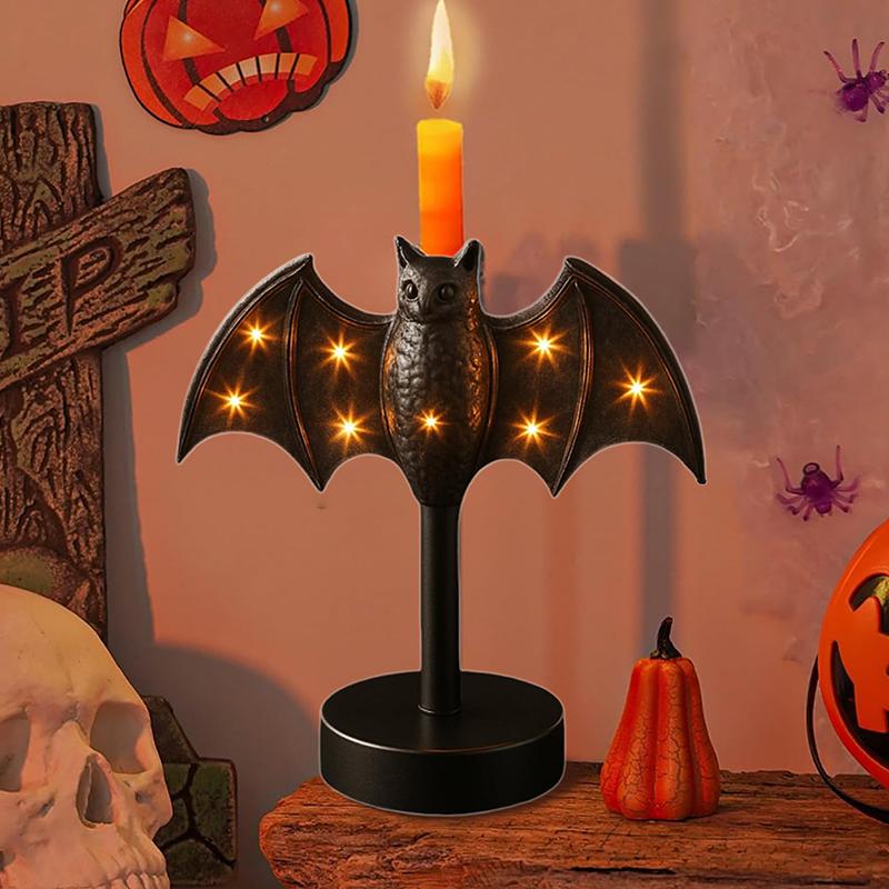 Large Twinkle Bat Candlestick Mystery Gothic Candle Holder Led Twinkle Light Candelabra For Mantel Halloween Decor Party Home