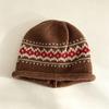 Fair Island jacquard crimped knitted cold hat women's autumn and winter warm fashion versatile face small wool pile hat