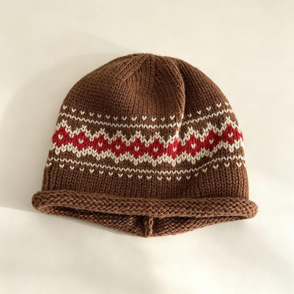 Fair Island jacquard crimped knitted cold hat women's autumn and winter warm fashion versatile face small wool pile hat