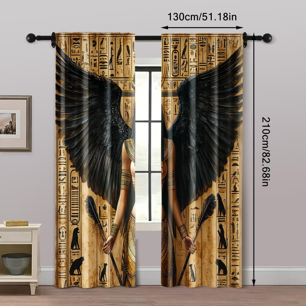 2pcs, Curtains&Window Treatment 2D print with the goddess Isis_ pharaohs and hieroglyphics Polyester (without rod) Festive Use