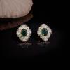 Emerald Zircon Rhombus Stud Earrings: Retro, High-End, Versatile S925 Silver Needle for a Fashionable, Super Flash Look