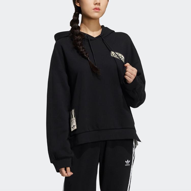 Adidas Originals Trefoil Side Button Sports Pullover Hoodie Women hoodies Black HC6574
