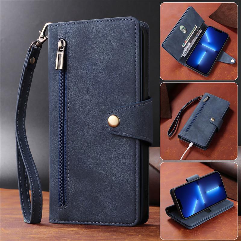 Lanyard Reißverschluss Leder Geldbörse Karten Handyhülle Für iPhone 17 Air 16E 15 Pro Max 14 Plus 13 12 11 XS Max XR X Geldbörse Klappständer Abdeckung