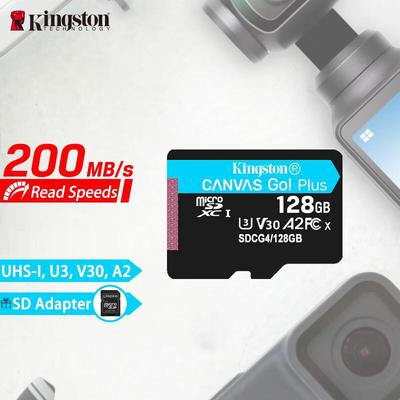 Kingston SDCG4 128GB Micro SD Card 64GB 256GB 512GB TF Card Memory Card SDXC Canvas Go Plus with Adapter Max 200Mb/s Flash TF Card UAV Camera