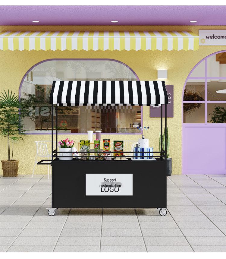 Wrought Iron Mobile Food Cart with Disassemblable Display Rack for Night Market or Flower Stall.