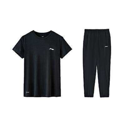 Solid Color Logo Round Neck Quick Dry Lightweight Breathable Short Sleeve T-Shirt And Cuffed Casual Sports Set Men Sets ATST641-1+AYKT551-1