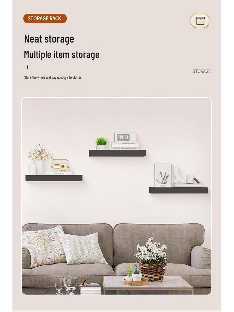 Solid Wood Wall-Mounted Bookshelf: Home Living Room Decor Shelf