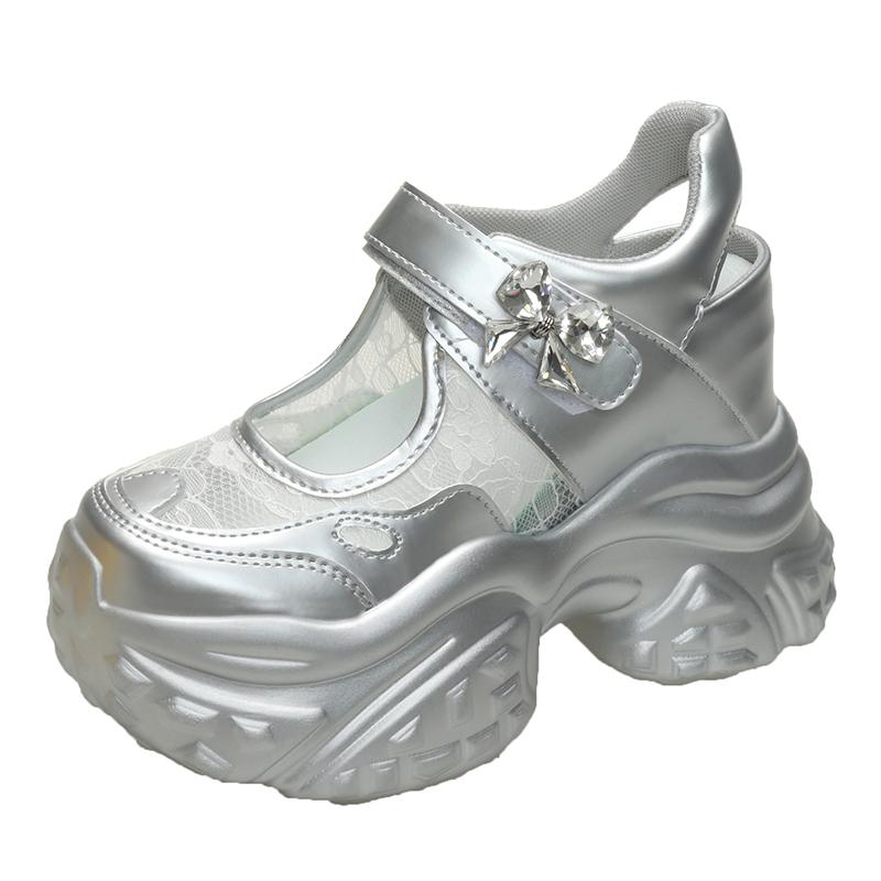 11CM New 2025 Summer Women Sports Sandals Non Slip Soft Breathable Thick Platform Sneakers Heels Bling Comfortable Mesh Sandals