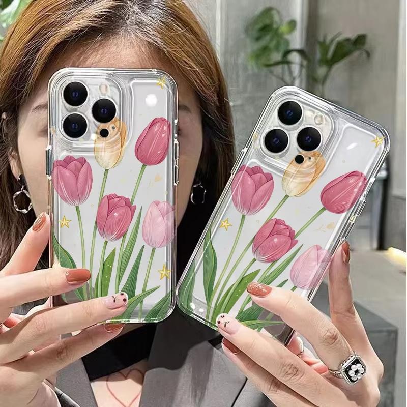 Transparent Tulip Flower and Star TPU Phone Case For Samsung Galaxy A53 A71 A72 A73 S26 S25 S24 Ultra S23 S22 S21 S20 Plus Cover
