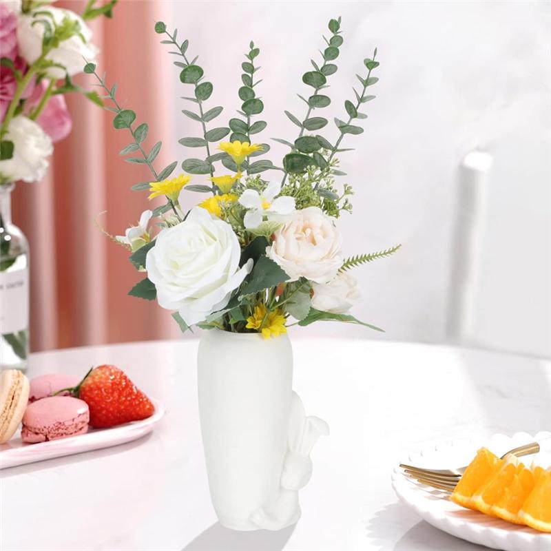 

Белая ваза с декором в виде кролика Весенний декор для дома Современная ваза для Пасхи Минималистичный декор для стола полки