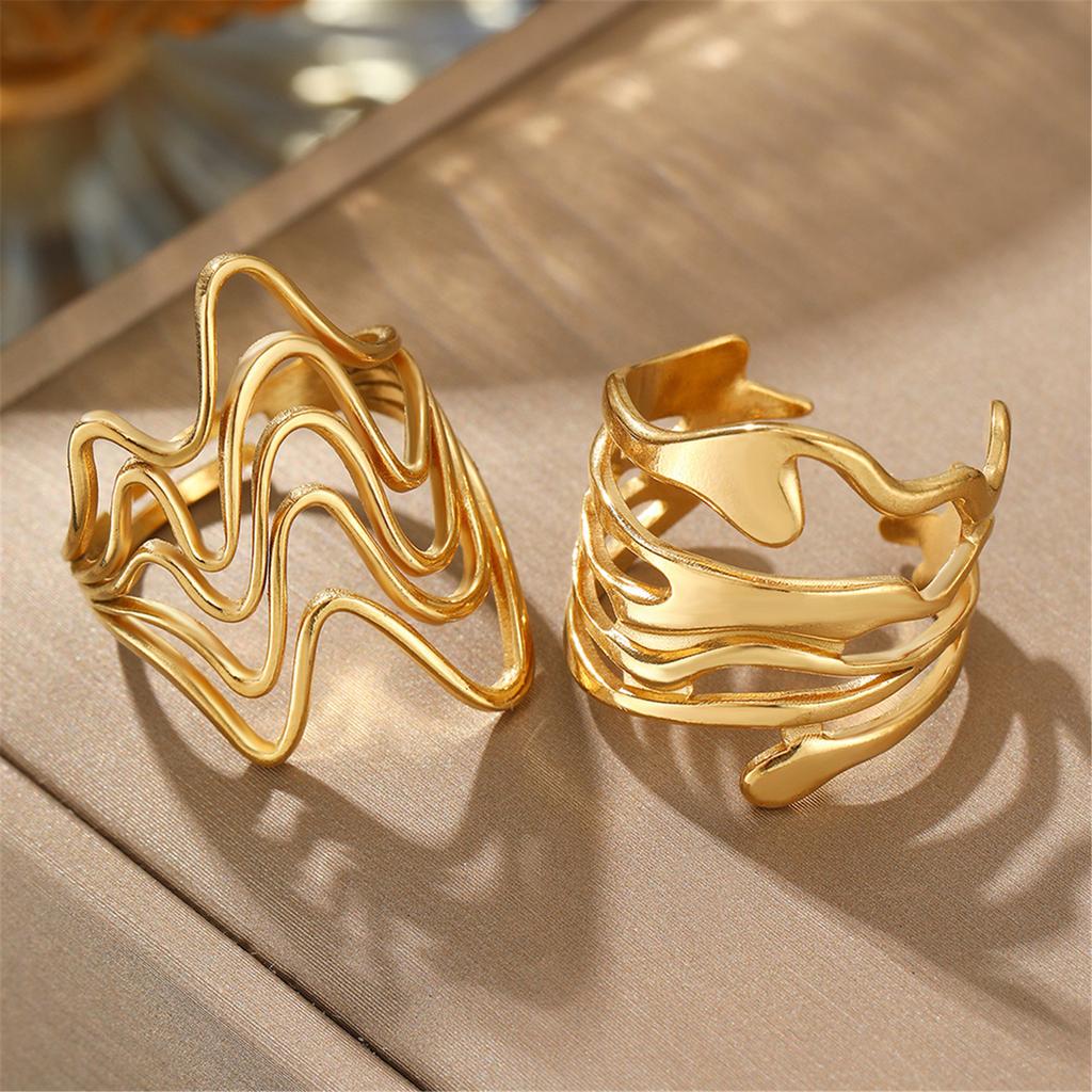 Pack of 2 Multifuntional Finger Jewelry Gold Irregular Lava Ring Set Opening Rings Set Present for Fashion Individuals