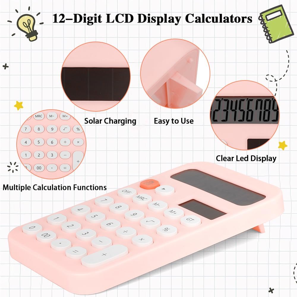 Pink Calculator Small Basic Calculator for School Back to School Gifts School Supplies 4 Function Calculators for Students Pocket Calculators Pink