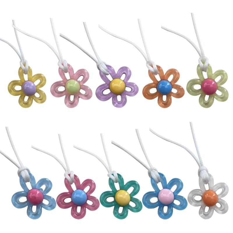 Hollow Flower Pendants Necklace Resin Flower Rope Chain Choker Crystal Flower Necklace Jewelry Ornament Birthday Gifts