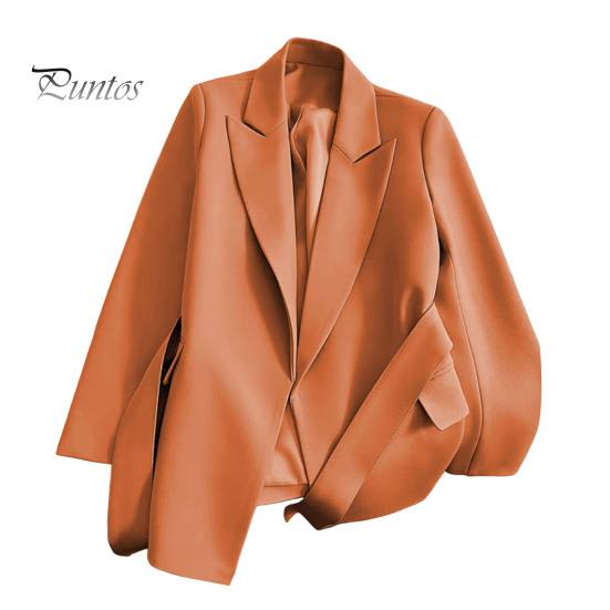 

Женский пиджак с лацканами, длинный рукав, шнуровка, однотонный пиджак с карманами, свободный крой, деловая верхняя одежда M оранжевый