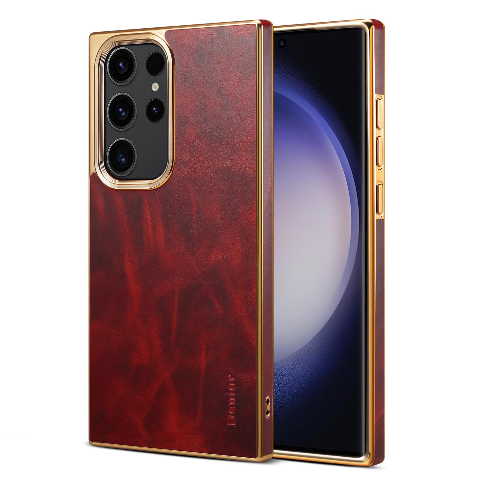 

Oil-waxed Cowhide Phone Case for Samsung Galaxy S26 S25 Ultra S24 Plus S23 FE S26+ S25+ Full-coverage Electroplated Cover M0036 Galaxy S26 Ultra