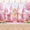 Fondo de Foto de Castillo Rosa 2D con Flores de Cerezo para Fiesta de Cumpleaños Infantil Decoración de Estudio Tela