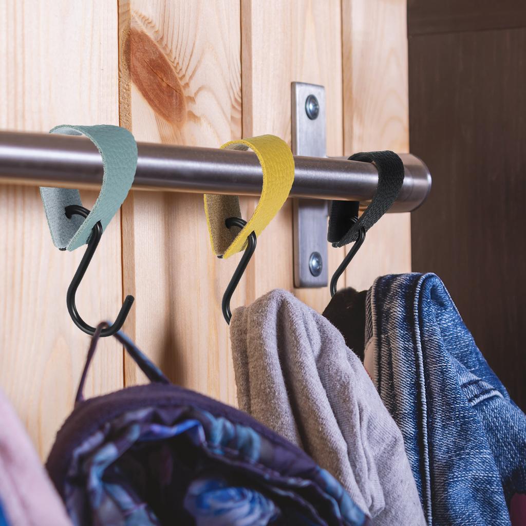 4/6/12pcs PU Leather S Hooks, Multifunctional S Shaped Hooks Hanging Hook for Hanging Coat Towel Camping Kitchen Bathroom Handle