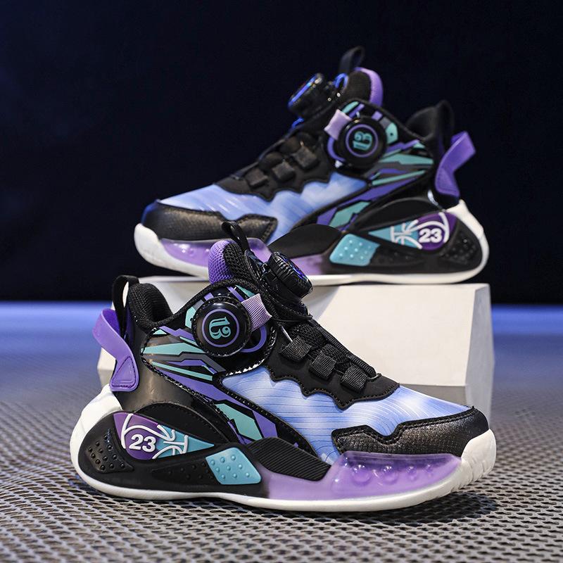 Children's basketball shoes, boys' shoes 2025 new mesh rotating buckle sports shoes, middle-aged and older children's anti-skid training shoes, class