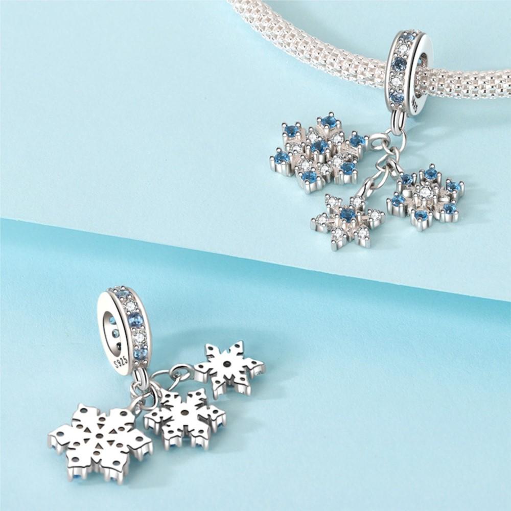 925 Silver Winter Snowflake Christmas Pendants Bracelet Charms Fit Women Jewelry Party Beads DIY Fine Gifts Accessories