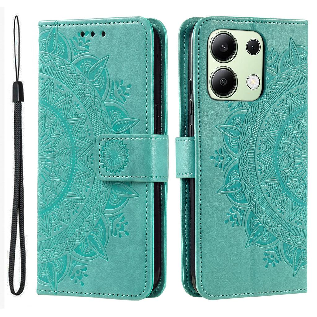Für Xiaomi Redmi Note 13 4G PU Leder Handyhülle Geprägtes Mandala Blume Ständer Brieftasche Cover