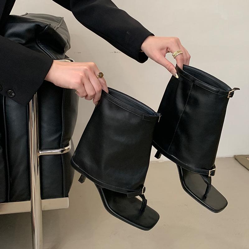 Women Cool Boots Summer Pinch Toe Cool Boots Designer Trouser Leg Boot Quality Leather Summer Cool Boot High Heel Open Toed Boot