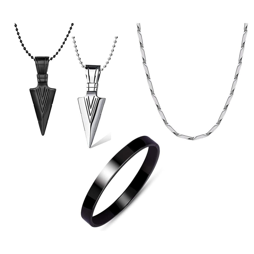 Okos Solid Svart og Rodiumbelagt Rustfritt Stål Smykkesett for Gutter og Menn