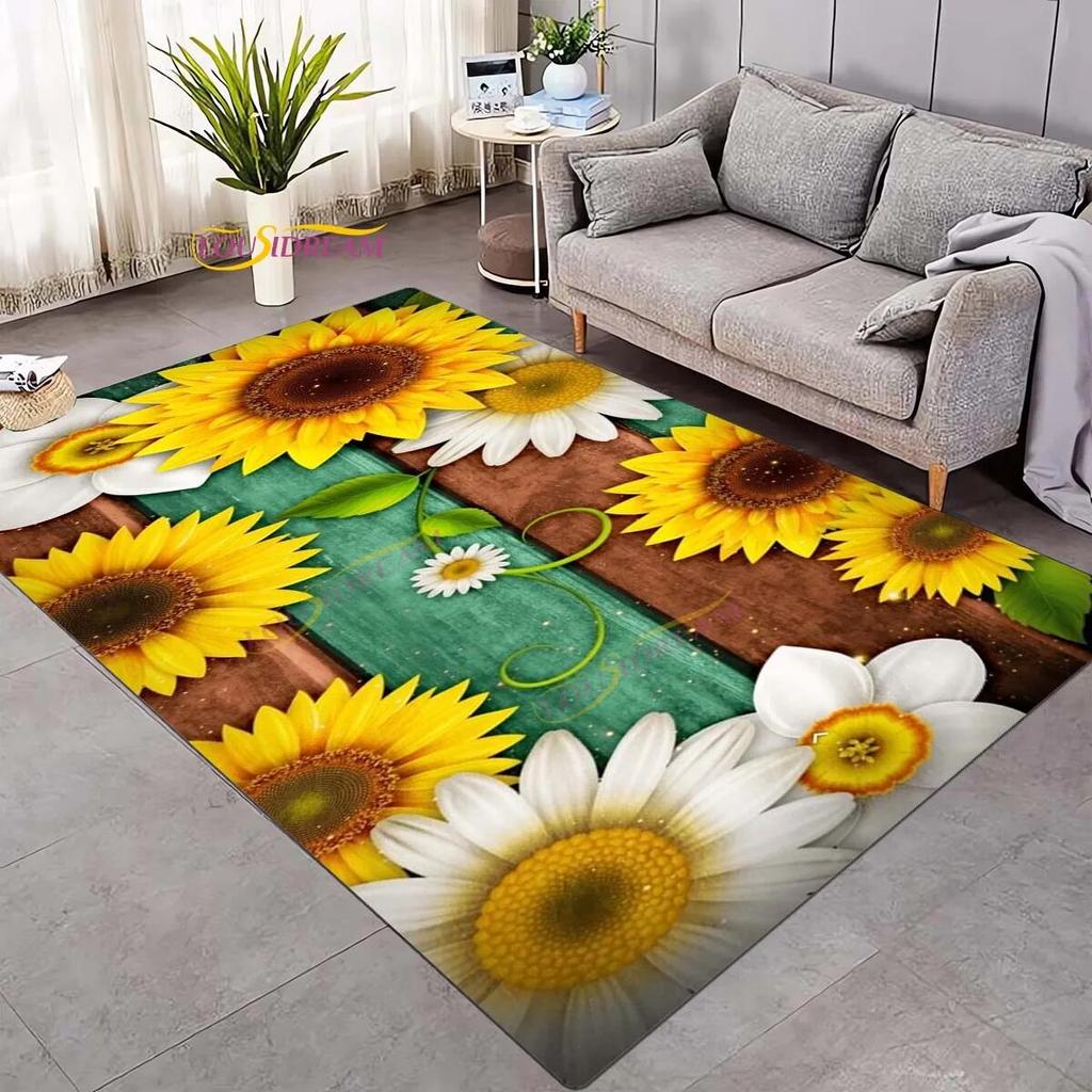 Koberec 3D Daisy Flowers Butterflies Velkoplošné koberce Barevný Butterfly Sunflower Koberec do obývacího pokoje Ložnice Herna Domácí dekorace