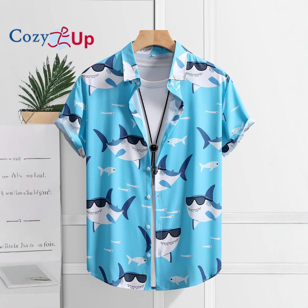 Men's Shark Print Men's Short Sleeve Shirt Men's Shirt Summer 2025 New