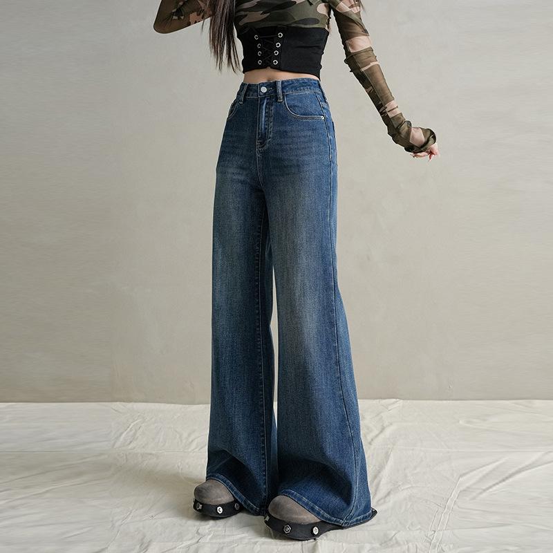 Do not stick to the legs and pull the jeans slightly. Women's New Year's New Spring and Autumn High Waist Skinny Popular Wide Leg Small Flared Pants