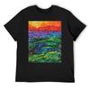 Abstrakte Hügel T-Shirt blau Schloss Grafik T-Shirt Vintage schlichte T-Shirts für Herren