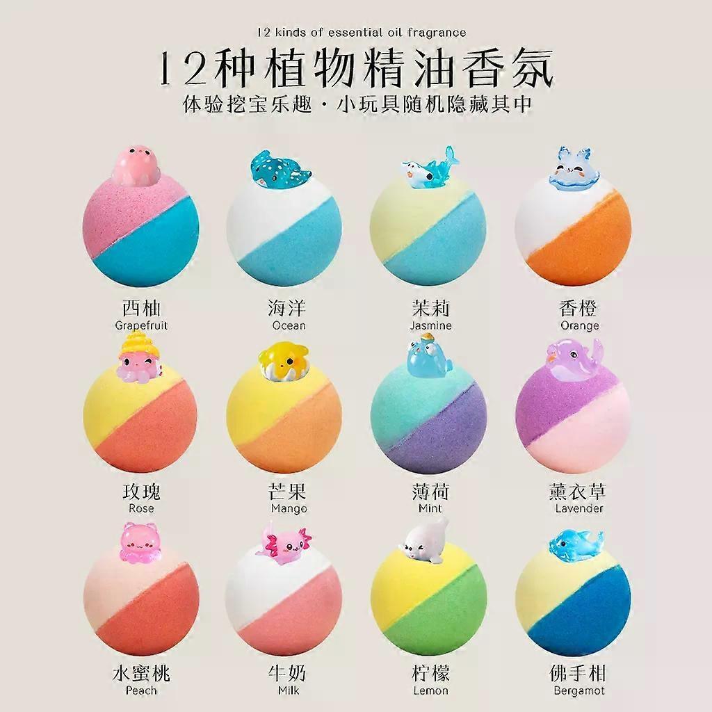 12Pcs Ocean Themed Surprise Bath Bombs, Natural Handmade Bath Fizzers with Hidden Random Toys, Rich Bubbles Spa Bath Balls for Kids Ages 3+