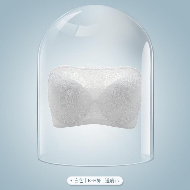 Large size strapless underwear gathers non-slip tube top type soft steel ring bra anti-light thin wedding dress