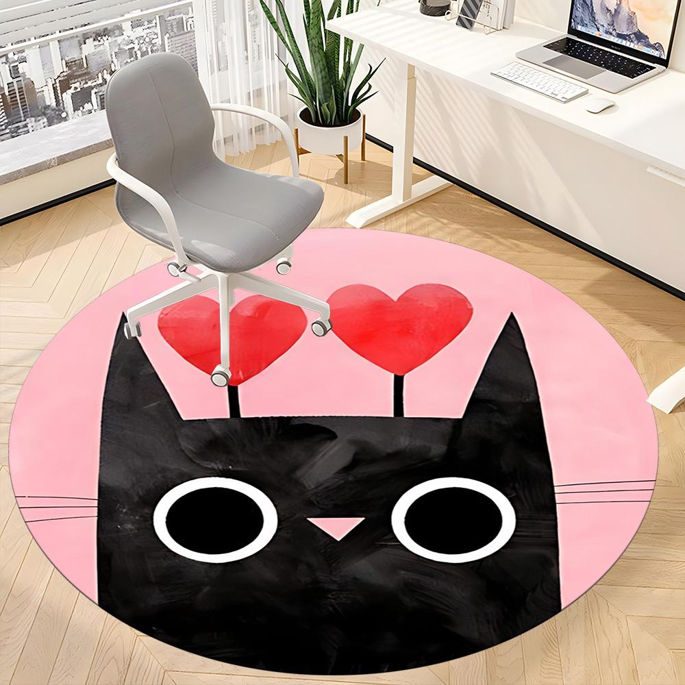 1pc Cat Love Office Round Area Rug, Indoor Mat Suitable For Office, Under Office Chairs Bedroom Living Room Home Decor, Room Deco 047