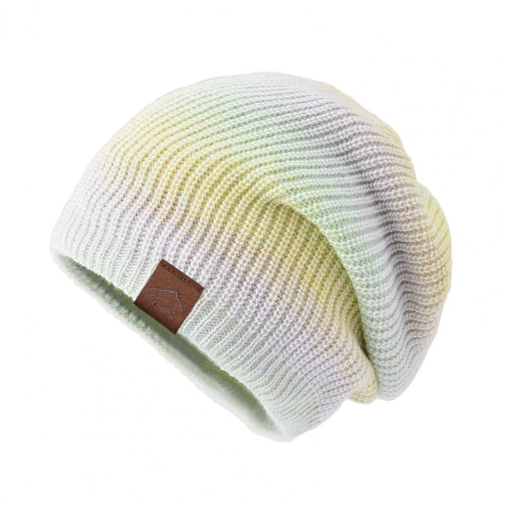 Women Winter Knitted Hat Thickened Tie Dye Gradient Rainbow Color Warm Anti Slip Windproof High Elasticity Ear Outdoo