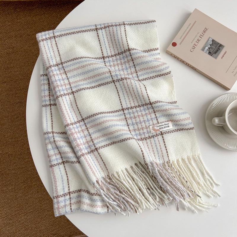 High-End Plaid Shawl for Women - 2025 Autumn/Winter Korean Style Thickened Imitation Cashmere Scarf