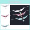 Simulated Diamond Decorated Angel Wing Cross Pendant Necklace For Women