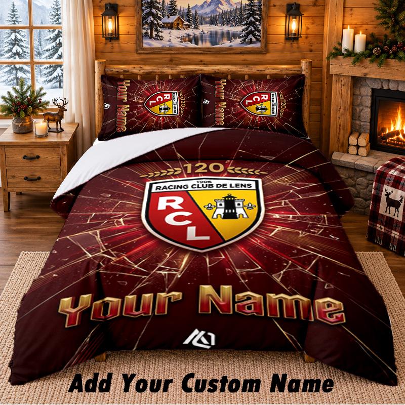 Racing Club De Lens Pattern Bedding 3Pcs Set Custom Name, Bed Sheet And Pillowcases For Home Bedroom