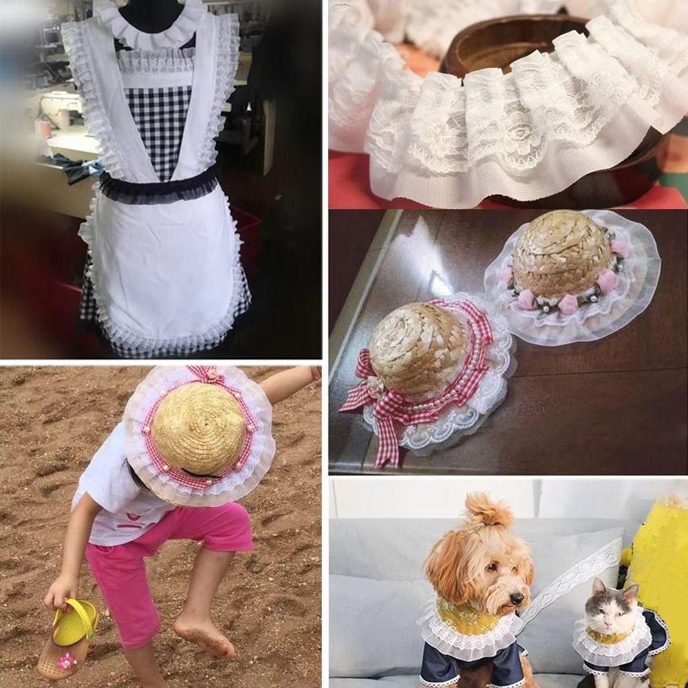 5CM Wide Pleated Lace Trim Double Layers Ruffled Trim Fabric Dress Collar Cuffs Edge Decoration