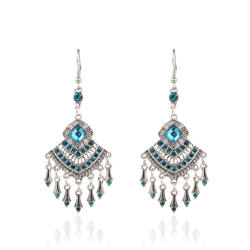 Red Retro Tassel Water Drop Earrings with Diamonds – Chinese Style for Women