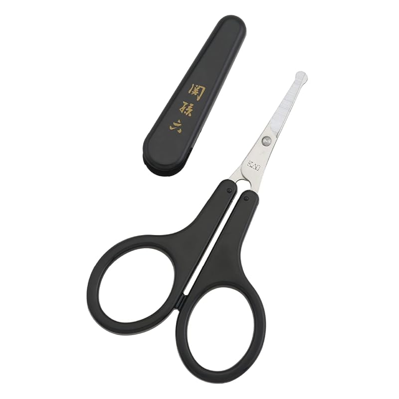 Kai Corporation Seki Magoroku Nose Hair Scissors, Rounded Tip, for Eyebrows and Unwanted Hair, with Cap, Made in Japan, HC1840