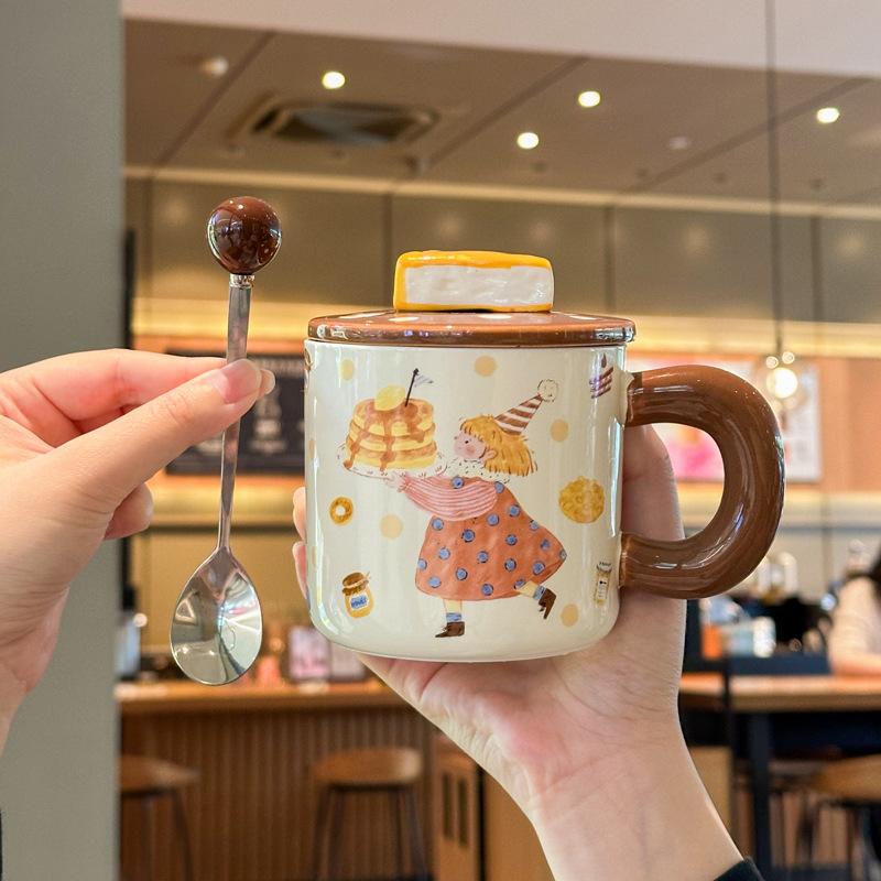 

Молочный Фуфу Круассан Торт Кружка с Крышкой Ложка Мальчики и Девочки Пара Керамическая Чашка Кофе Молочная Чашка Подарок на День Рождения 301-400ml