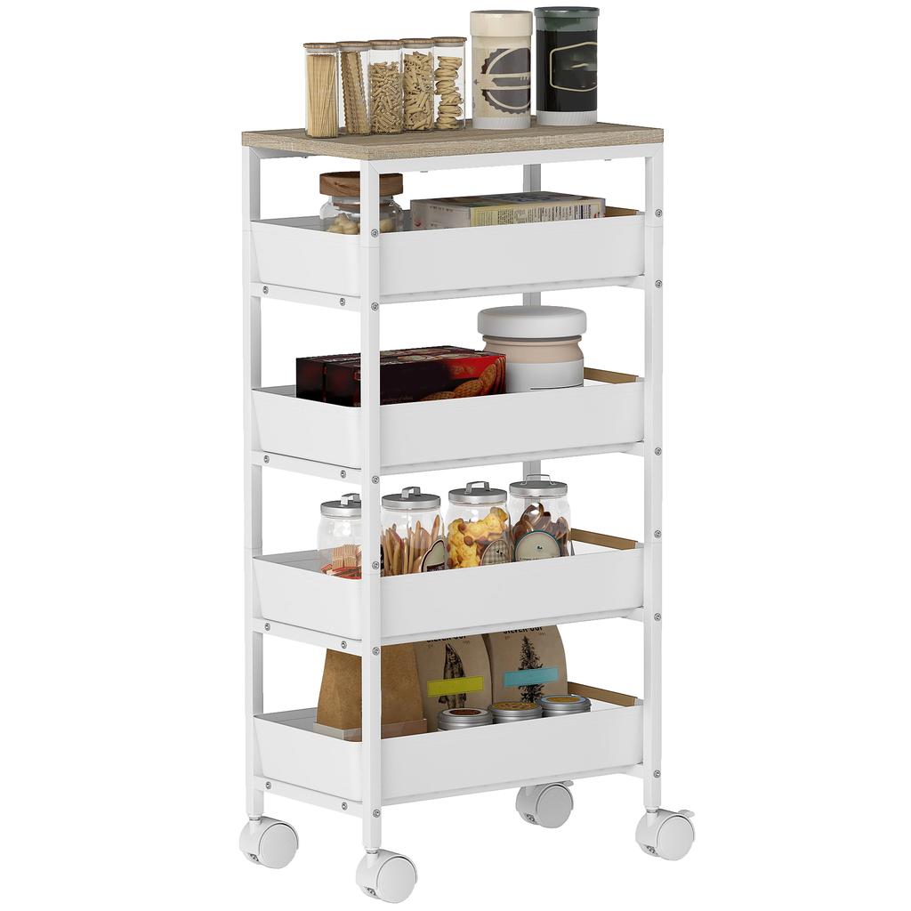 5-Tier Storage Trolley On Wheels - White