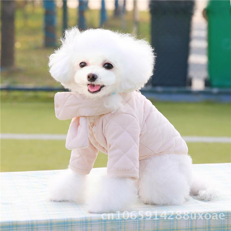 Fashionable Cotton Dog Coat Autumn Winter Diamond Plaid Scarf Pattern Casual Universal Pet Jacket Green Apricot Pink