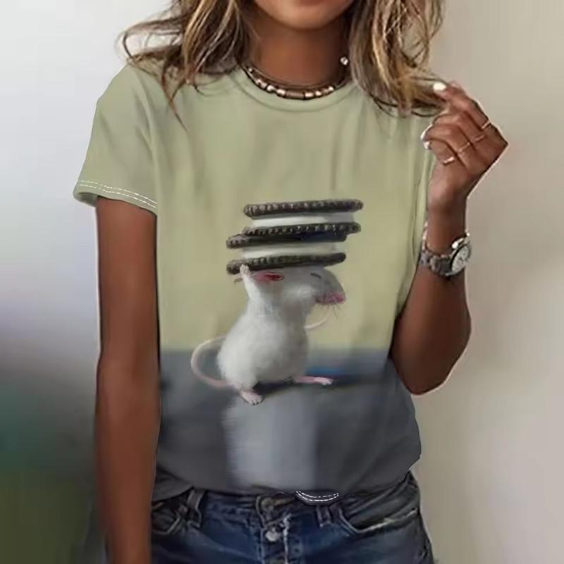 Cat Animal 3D Print T-Shirts Summer Women Round Neck Short Sleeve T Shirt Harajuku Top Y2k Casual Oversized Tees Female Clothing