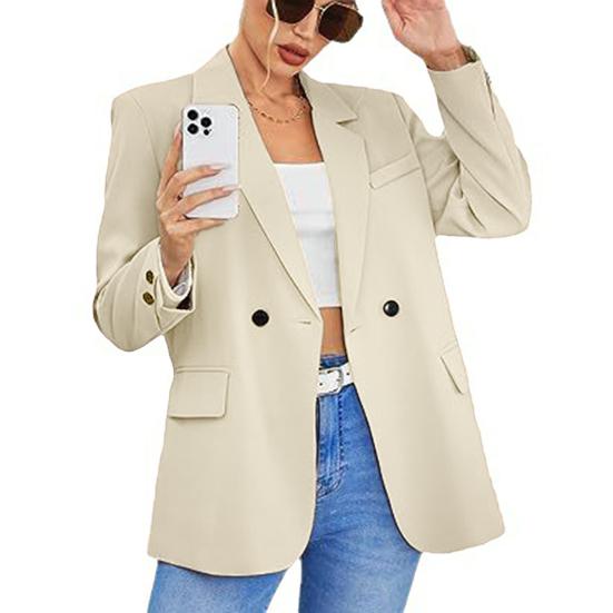 Women Fall Spring Suit Coat Formal Business Style Button Closure Cardigan Solid Color Plus Size Loose Lapel Long Sleeve Pockets OL Commute Jacket